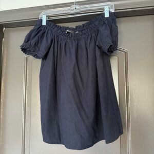 Vero Moda navy lightweight linen off the shoulder top